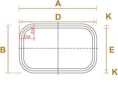 Rounded corners box type size and design schematics.