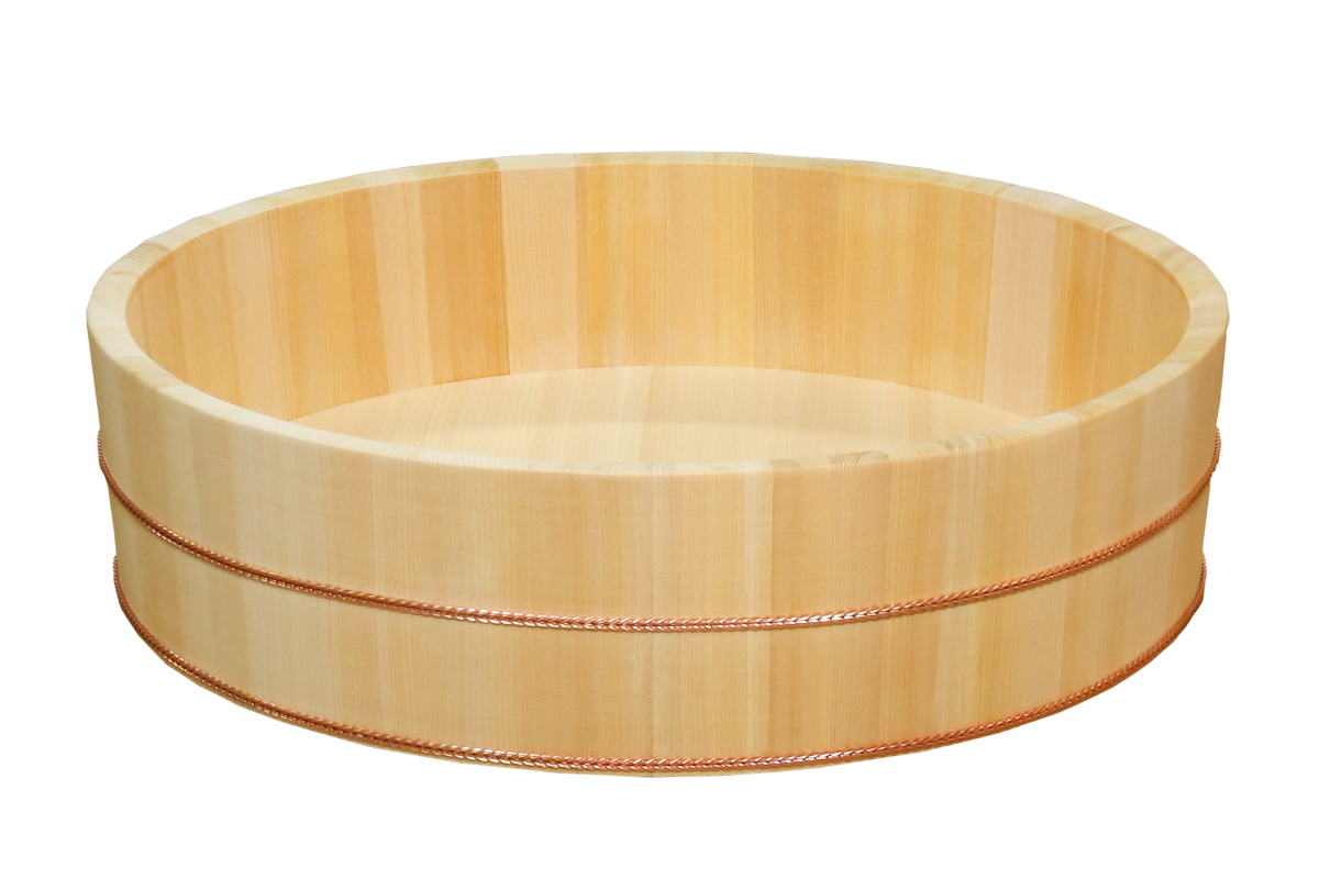 木曽さわらの寿司桶（飯切・飯台）54cm （1尺8寸）。業務用サイズです。タガは銅撚りです。