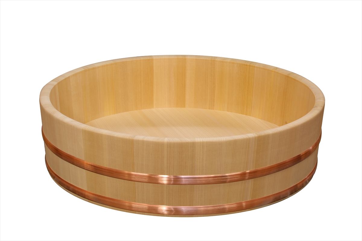 木曽さわらの寿司桶（飯切・飯台）60cm （2尺）。業務用サイズです。タガは銅でできています。