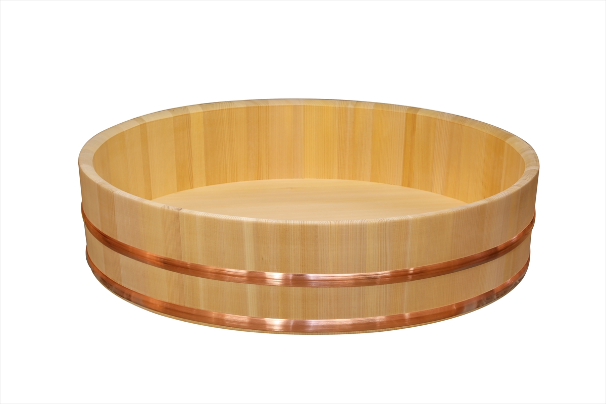 木曽さわらの寿司桶（飯切・飯台）72cm （2尺4寸）。業務用サイズです。タガは銅でできています。