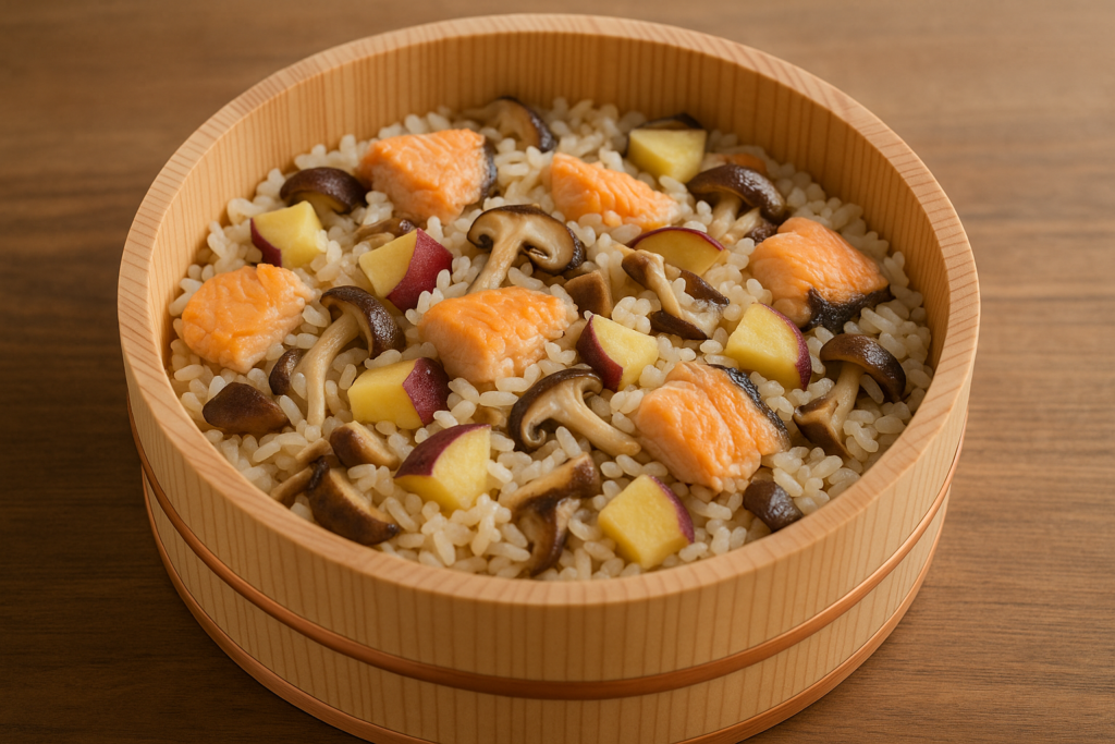 秋鮭とさつまいも・椎茸の彩りごはん